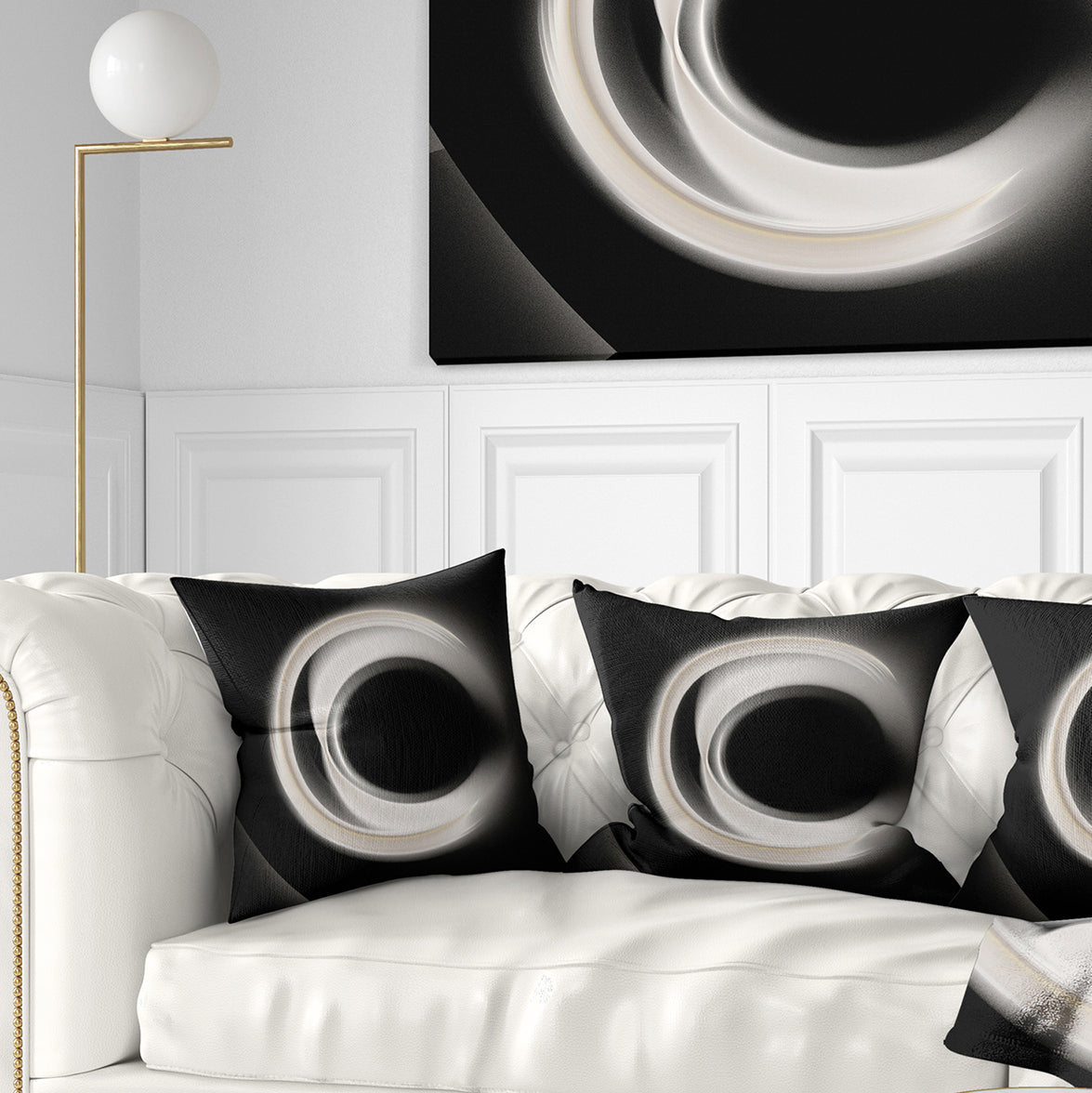 Fractal White on Black Background - Abstract Throw Pillow