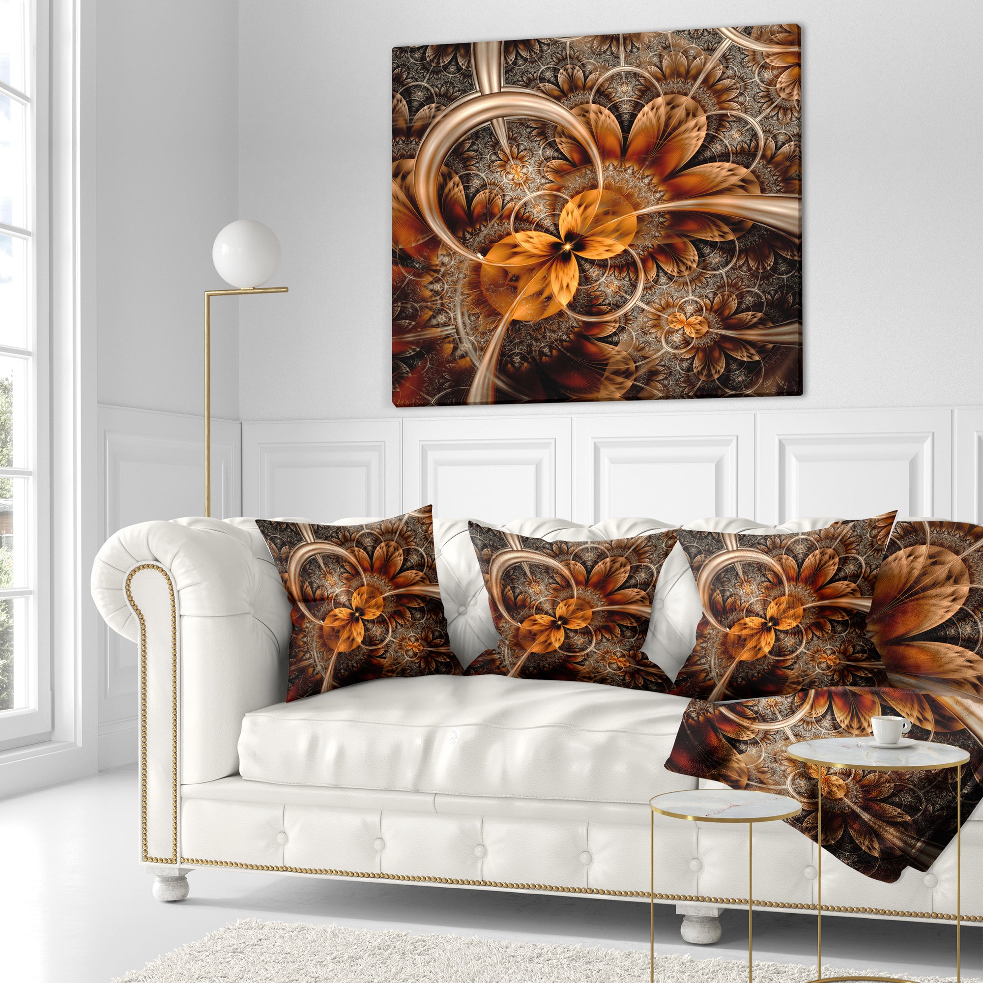 Dark Orange Fractal Flower - Abstract Throw Pillow