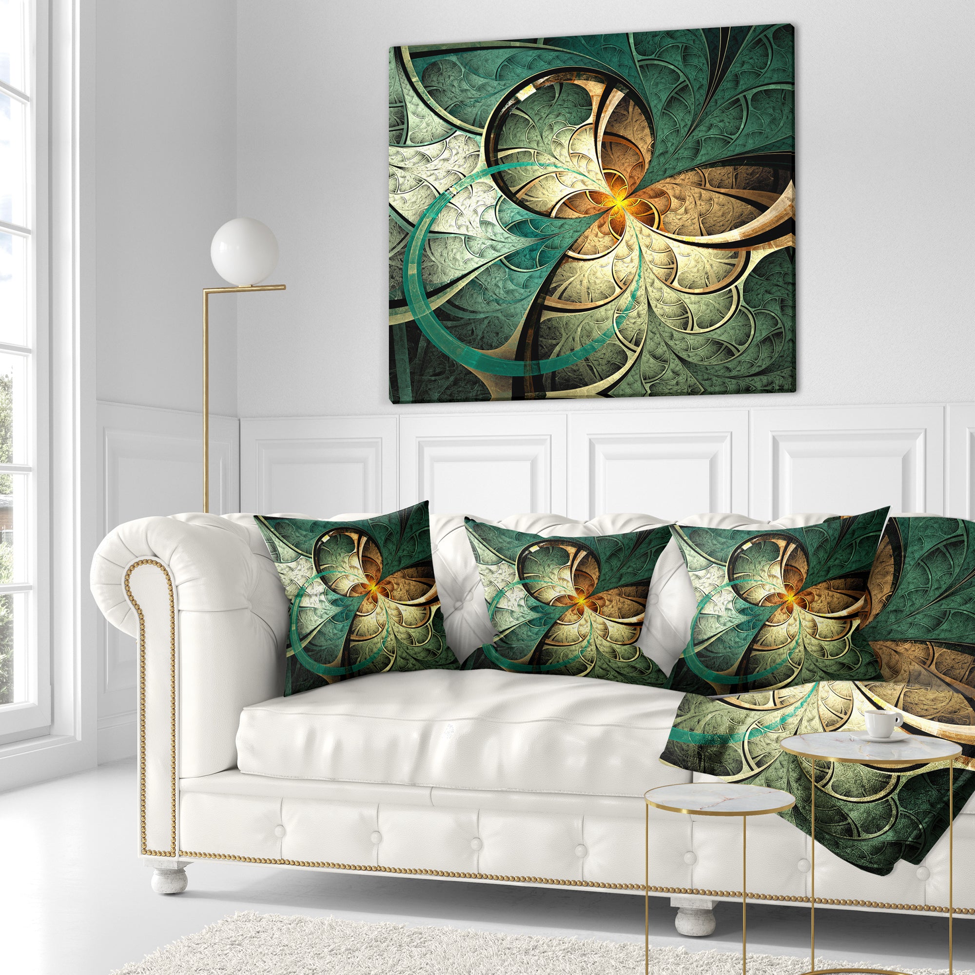 Dark Yellow Green Fractal Flower - Abstract Throw Pillow