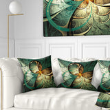 Dark Yellow Green Fractal Flower - Abstract Throw Pillow