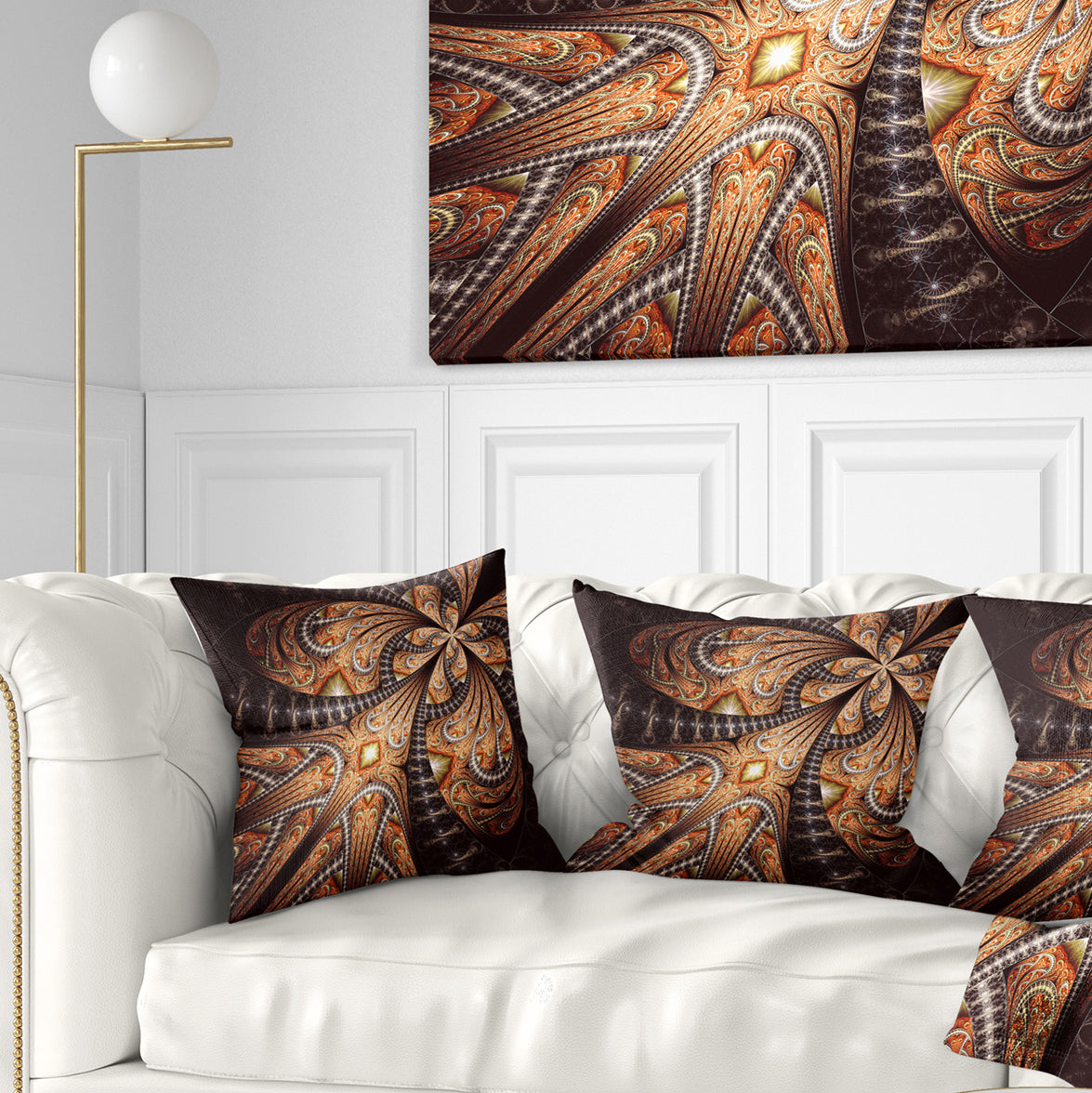 Brown Symmetrical Fractal Flower - Abstract Throw Pillow
