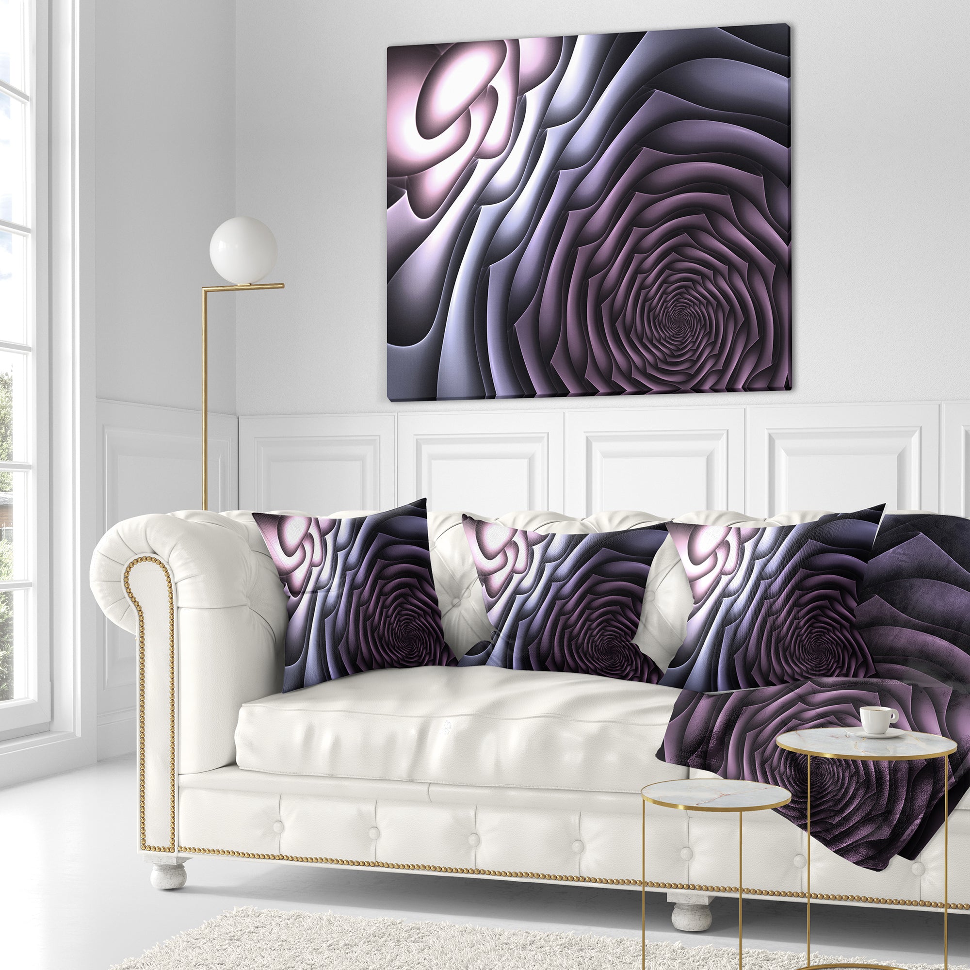 Purple Flower Shaped Fractal Art - Abstract Throw Pillow