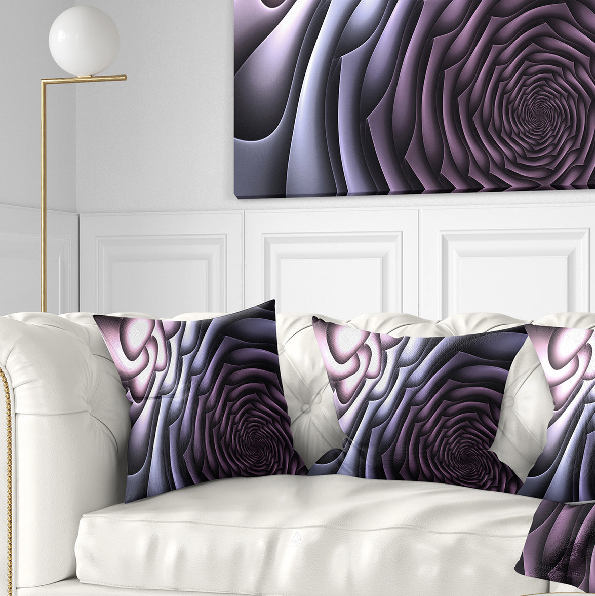Purple Flower Shaped Fractal Art - Abstract Throw Pillow