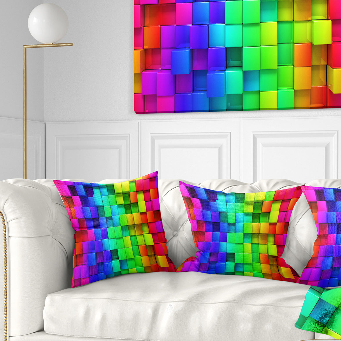 Rainbow of Colorful Boxes - Abstract Throw Pillow