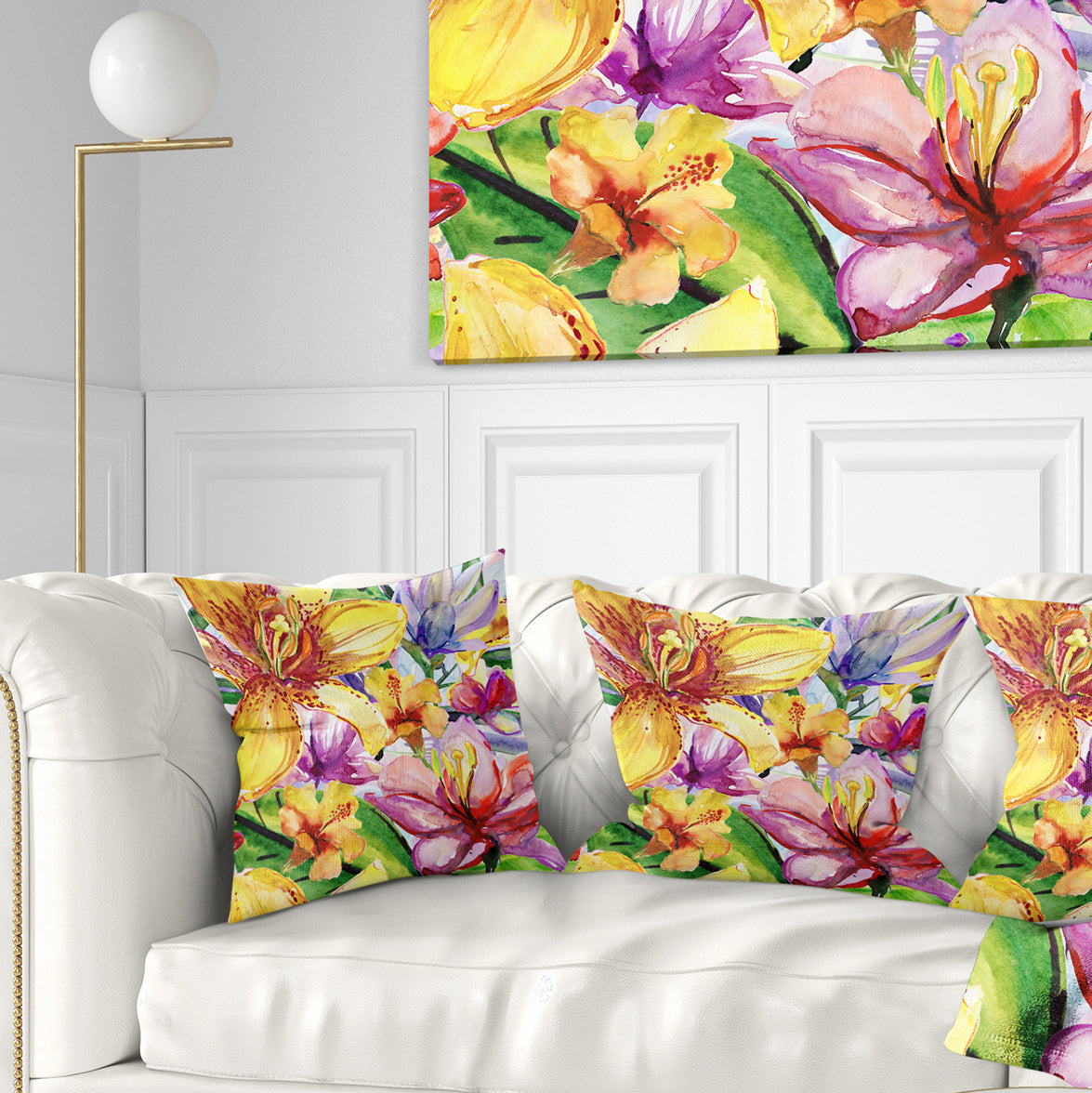 Lily Flowers Illustration Art - Floral Throw Pillow