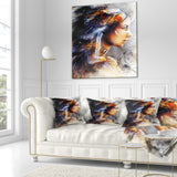 Woman with White Horse Eagles - Indian Throw Pillow