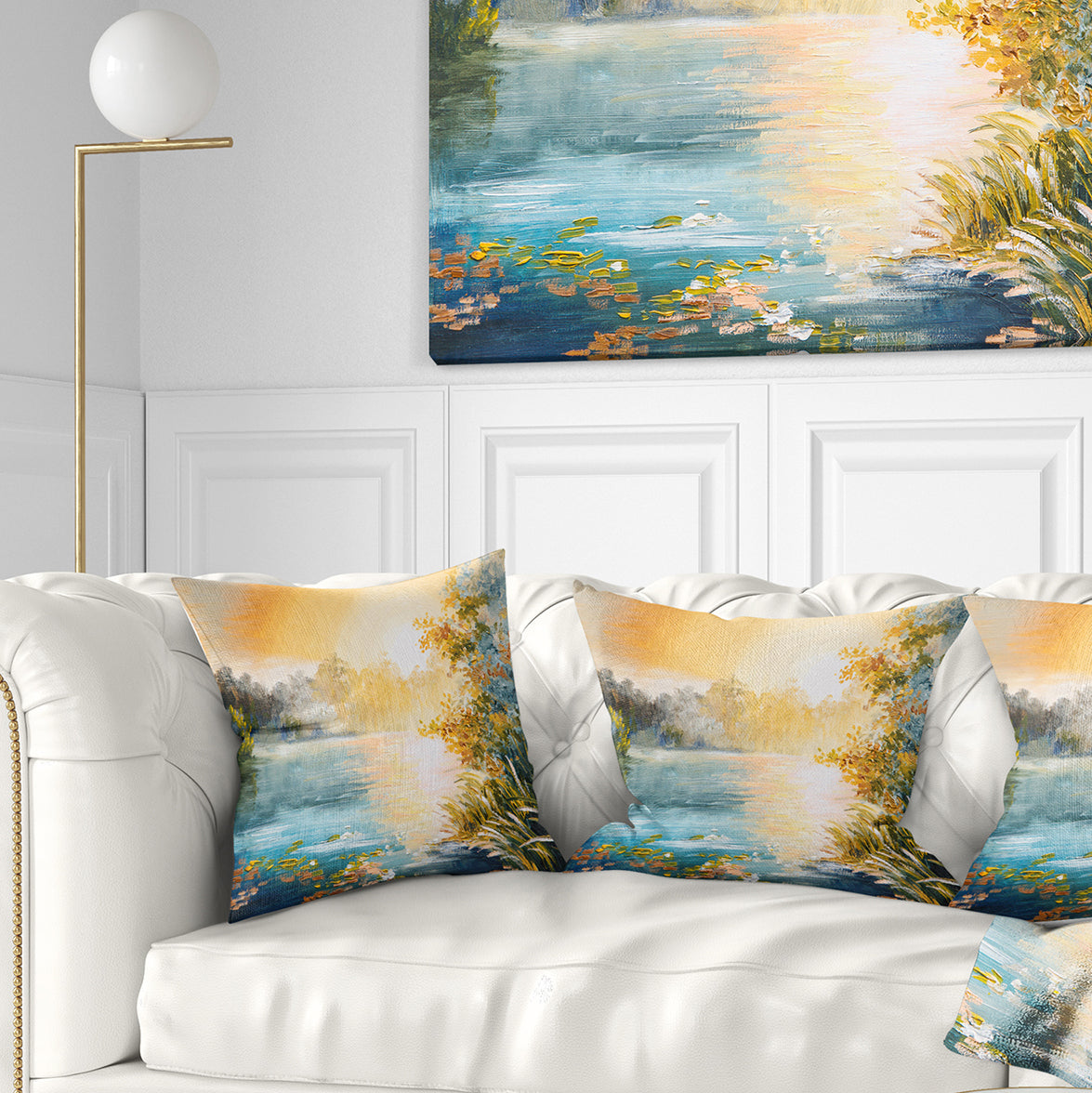 Sunset on the Lake - Landscape Printed Throw Pillow