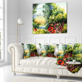 Watercolor Landscape with Flowers - Landscape Printed Throw Pillow