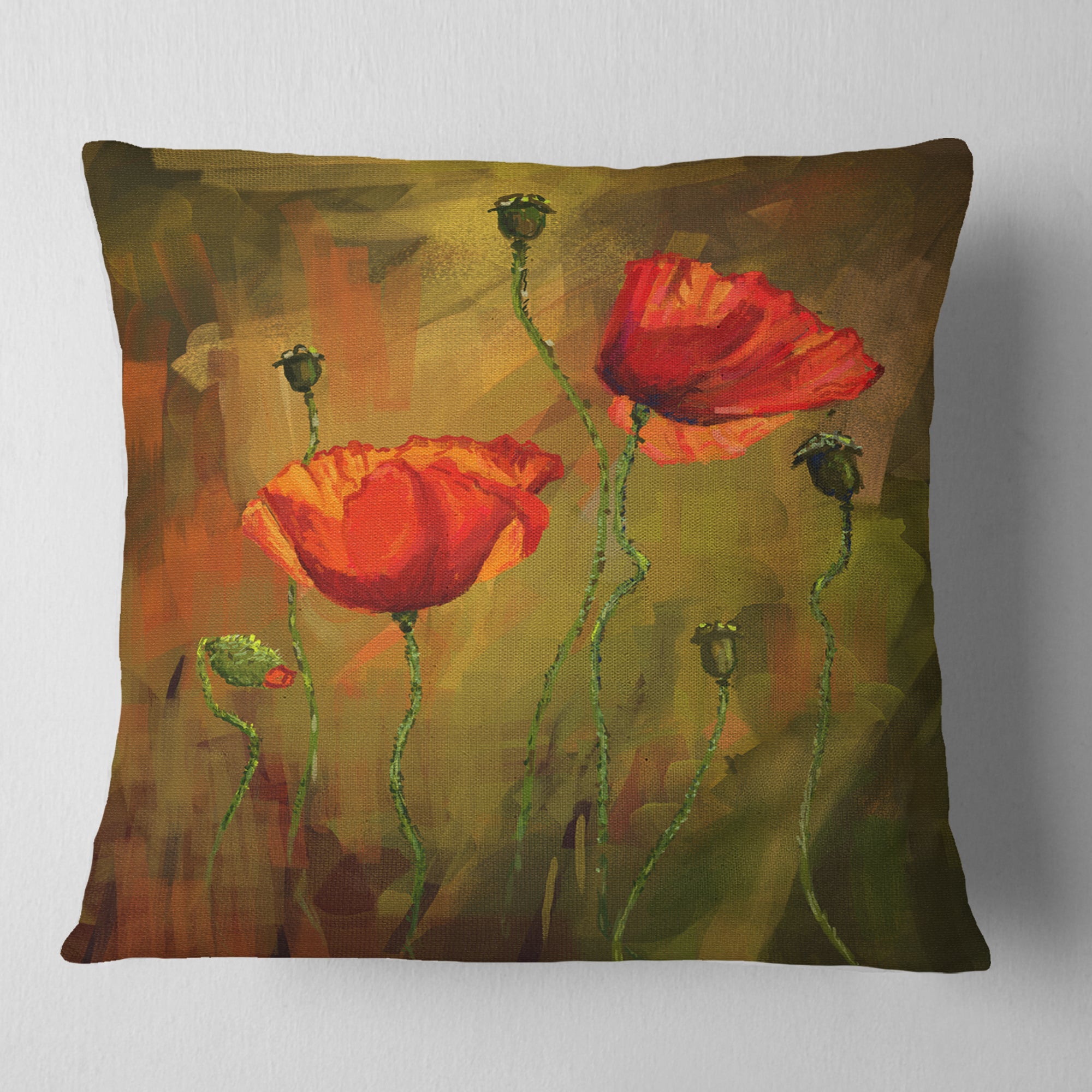 Watercolor Poppy Flowers - Floral Throw Pillow
