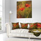 Watercolor Poppy Flowers - Floral Throw Pillow