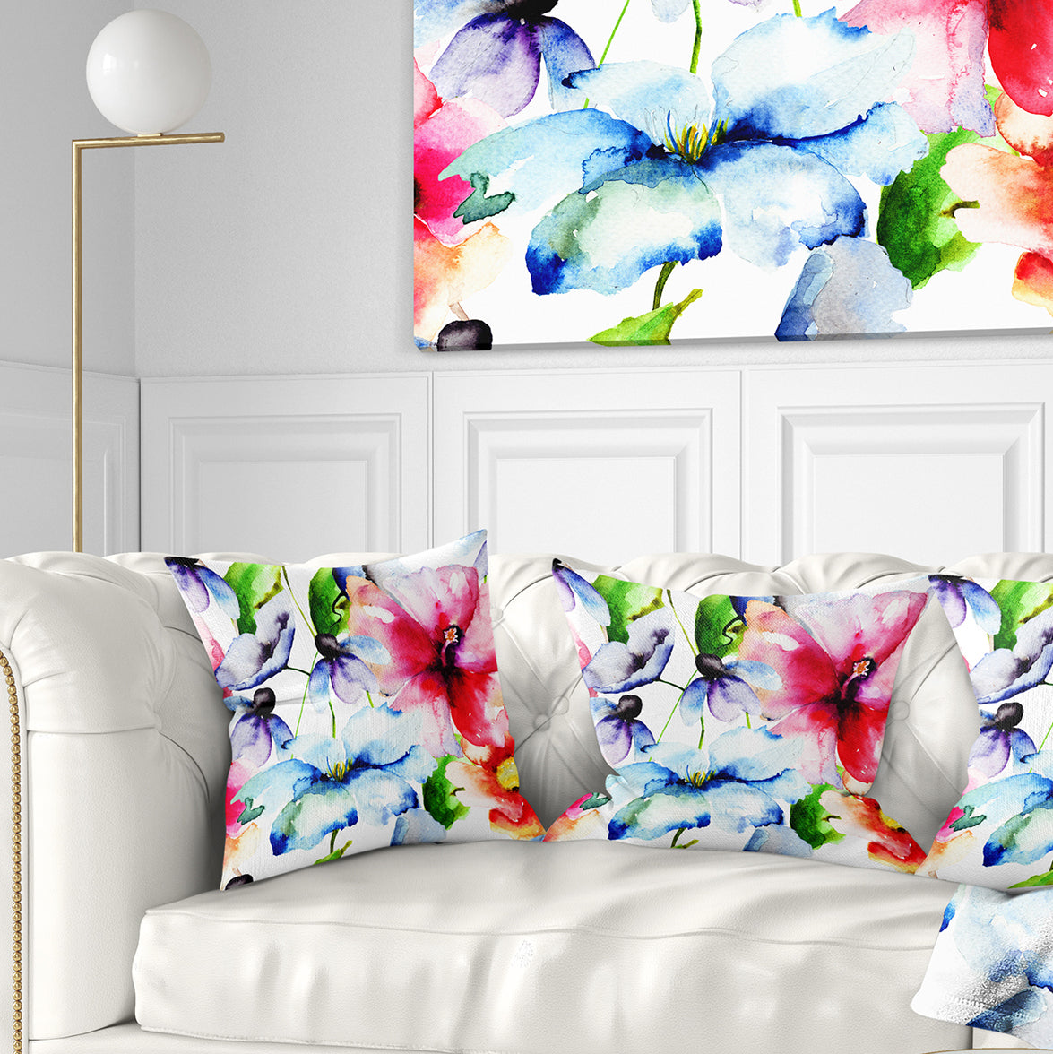 Watercolor Flowers Everywhere - Floral Throw Pillow