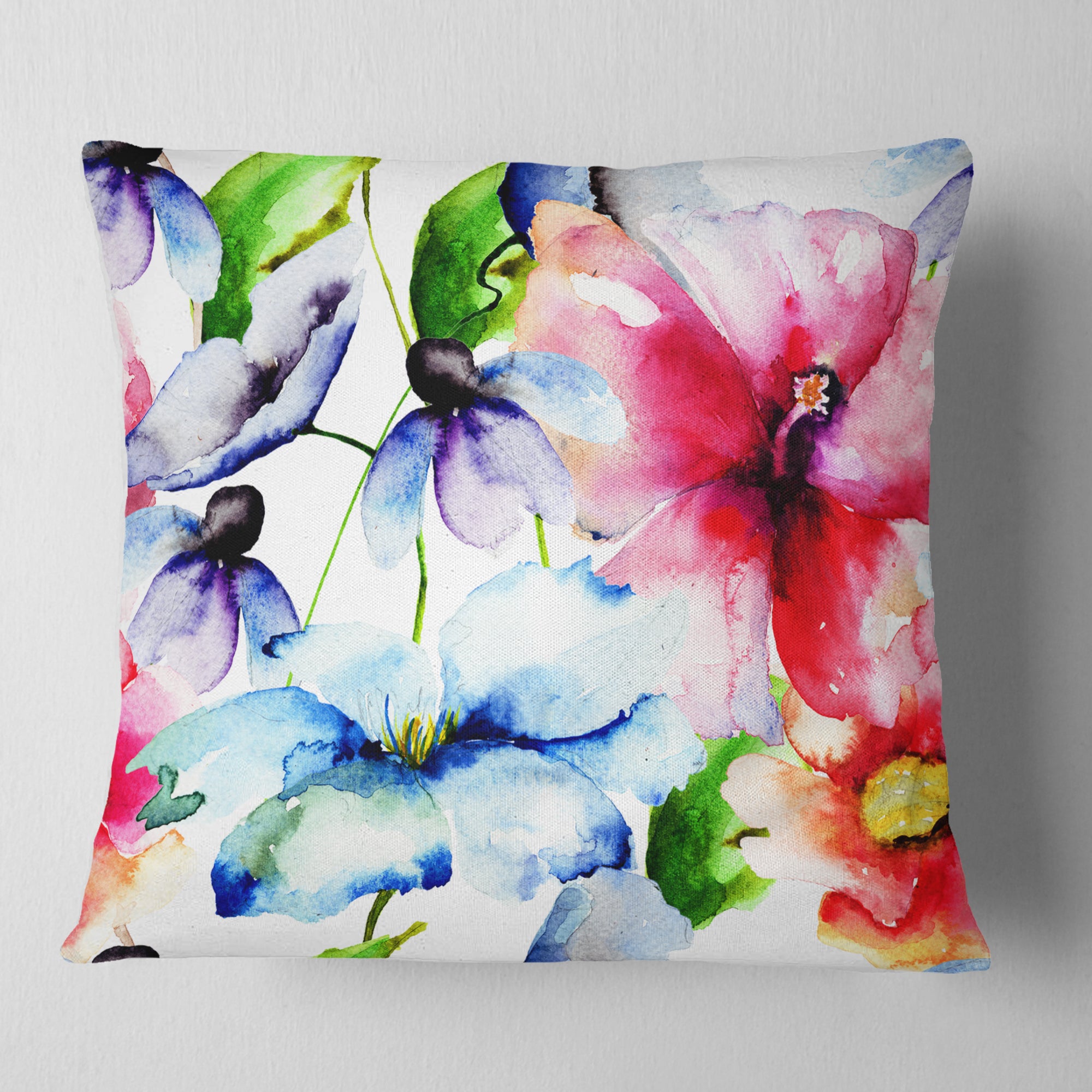 Watercolor Flowers Everywhere - Floral Throw Pillow