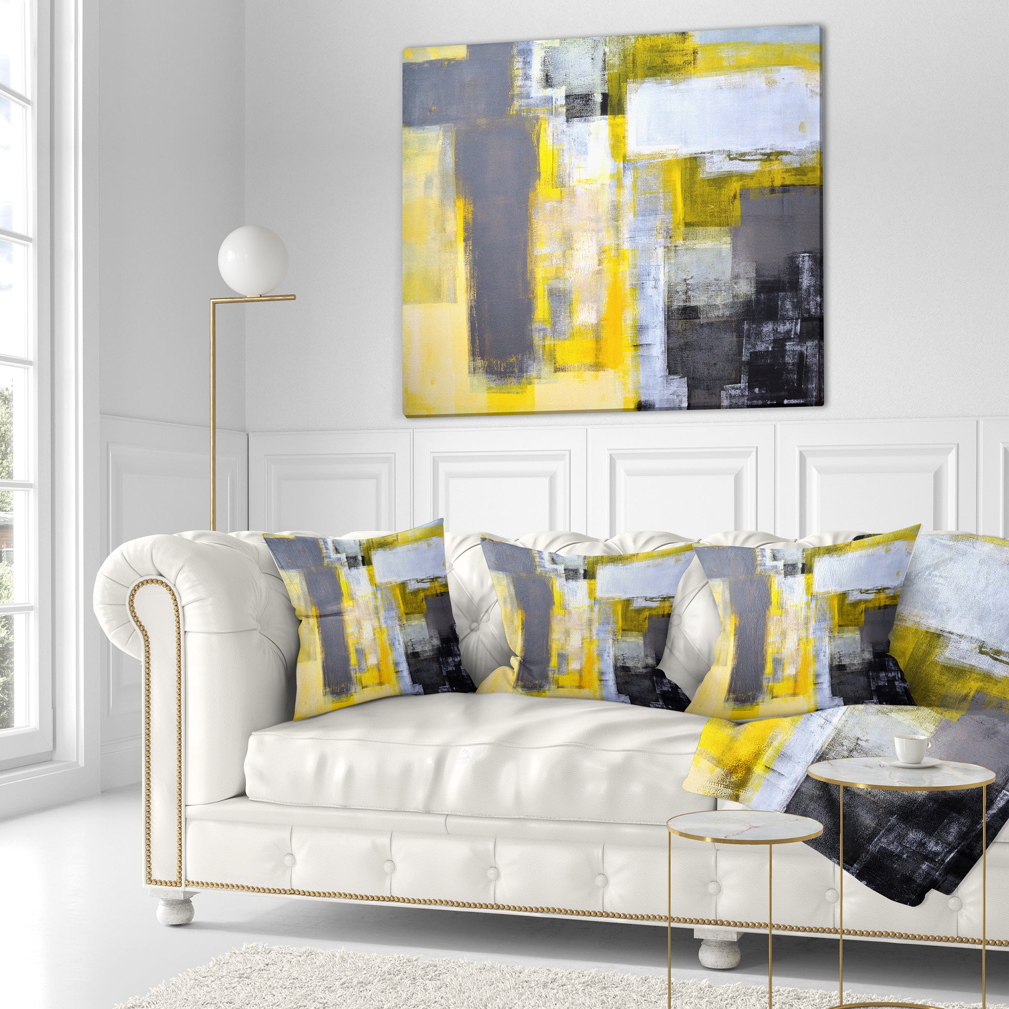 Grey and Yellow Blur Abstract - Abstract Throw Pillow
