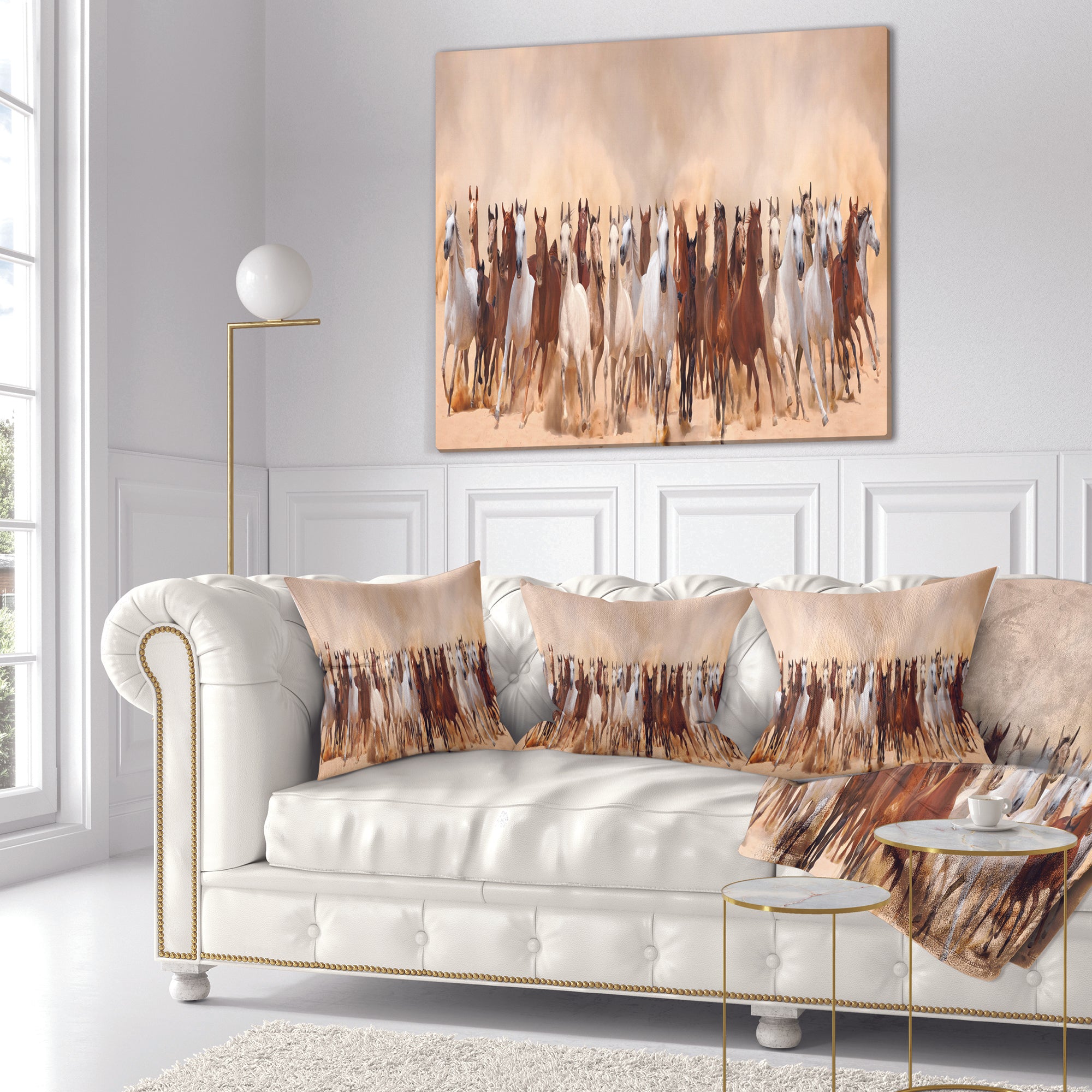 Horses Herd in Sand Storm - Landscape Photography Throw Pillow