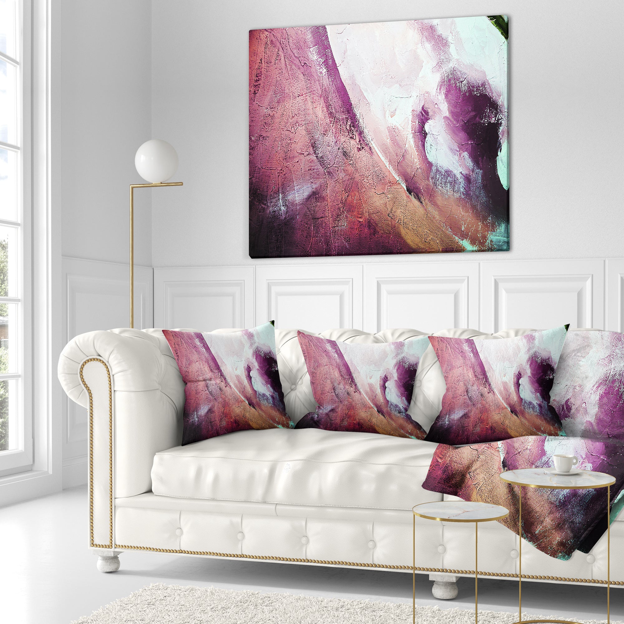 White and Purple Texture - Abstract Throw Pillow