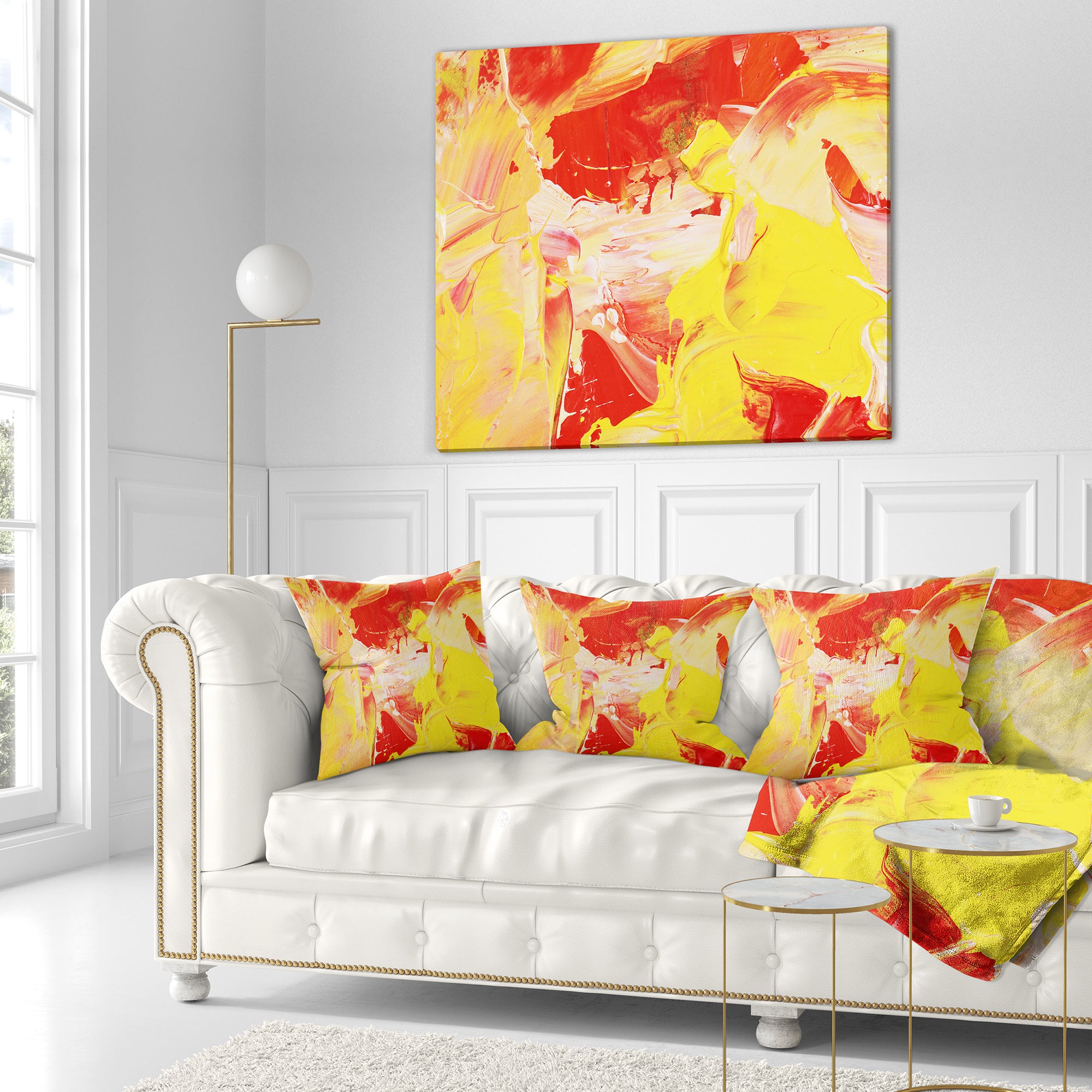 Yellow and Red Abstract Art - Abstract Throw Pillow