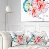 Flowers and Peacock Feather - Floral Throw Pillow