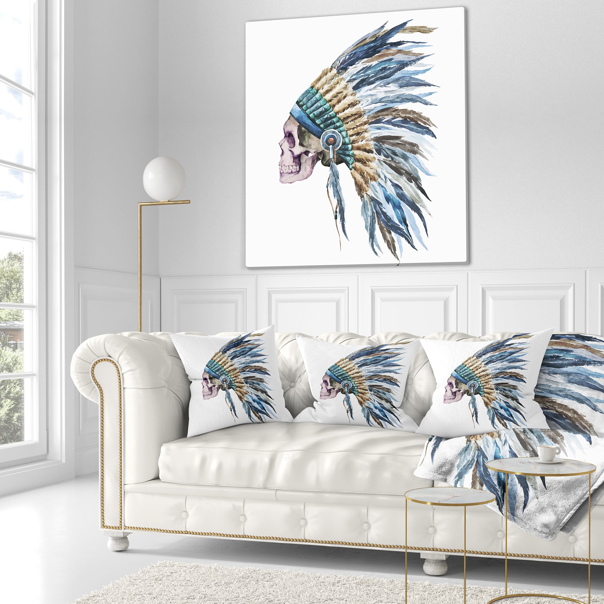 American Native Hat and Skull - Abstract Throw Pillow