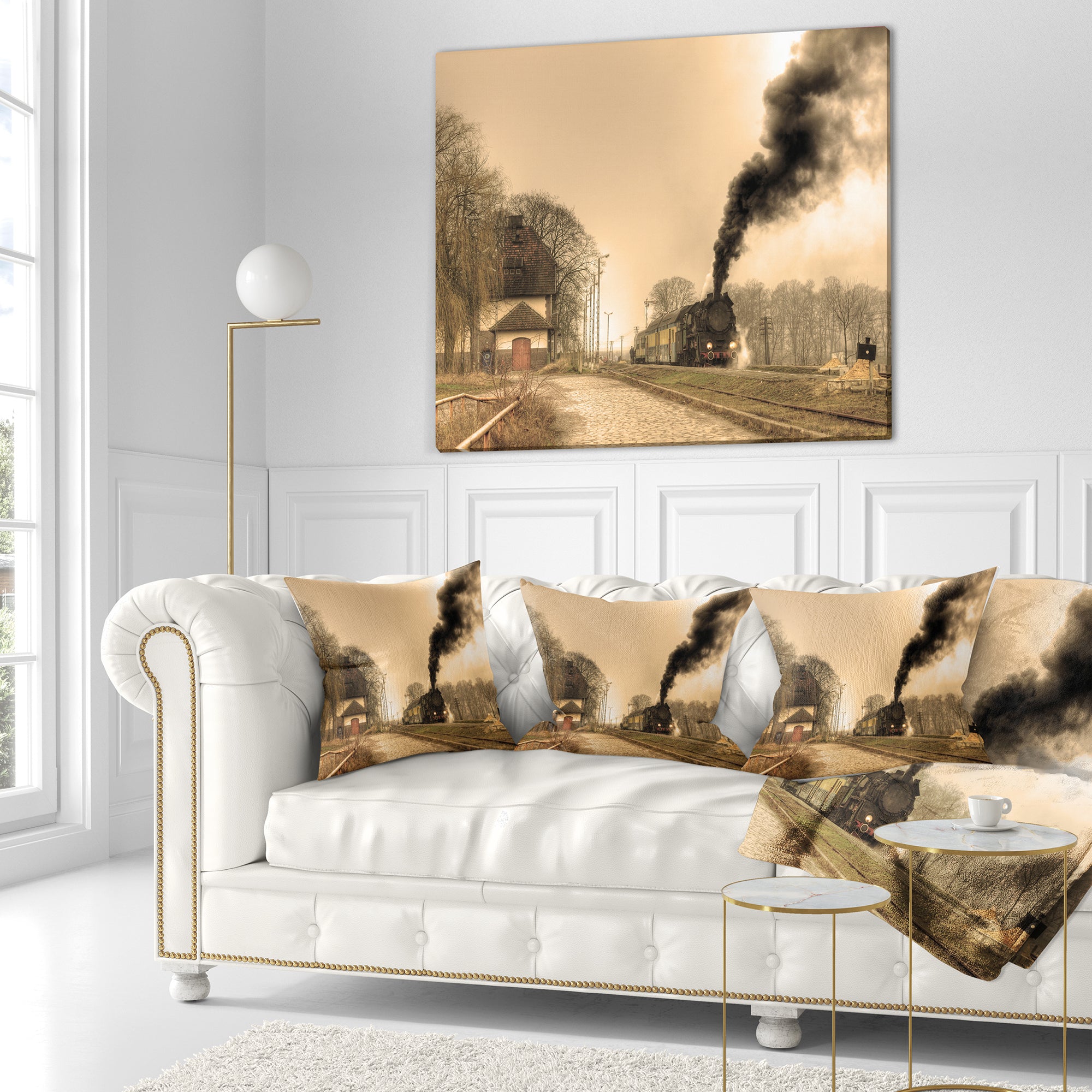 Retro Steam Train - Landscape Photography Throw Pillow