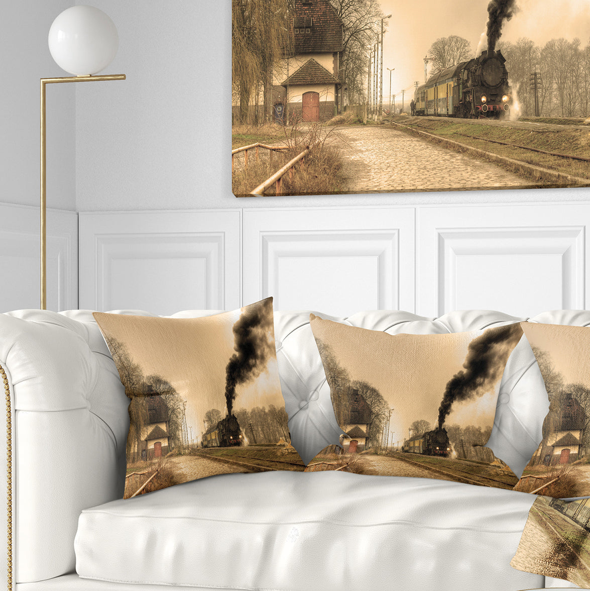 Retro Steam Train - Landscape Photography Throw Pillow
