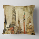 Vintage Postal Card - Contemporary Throw Pillow