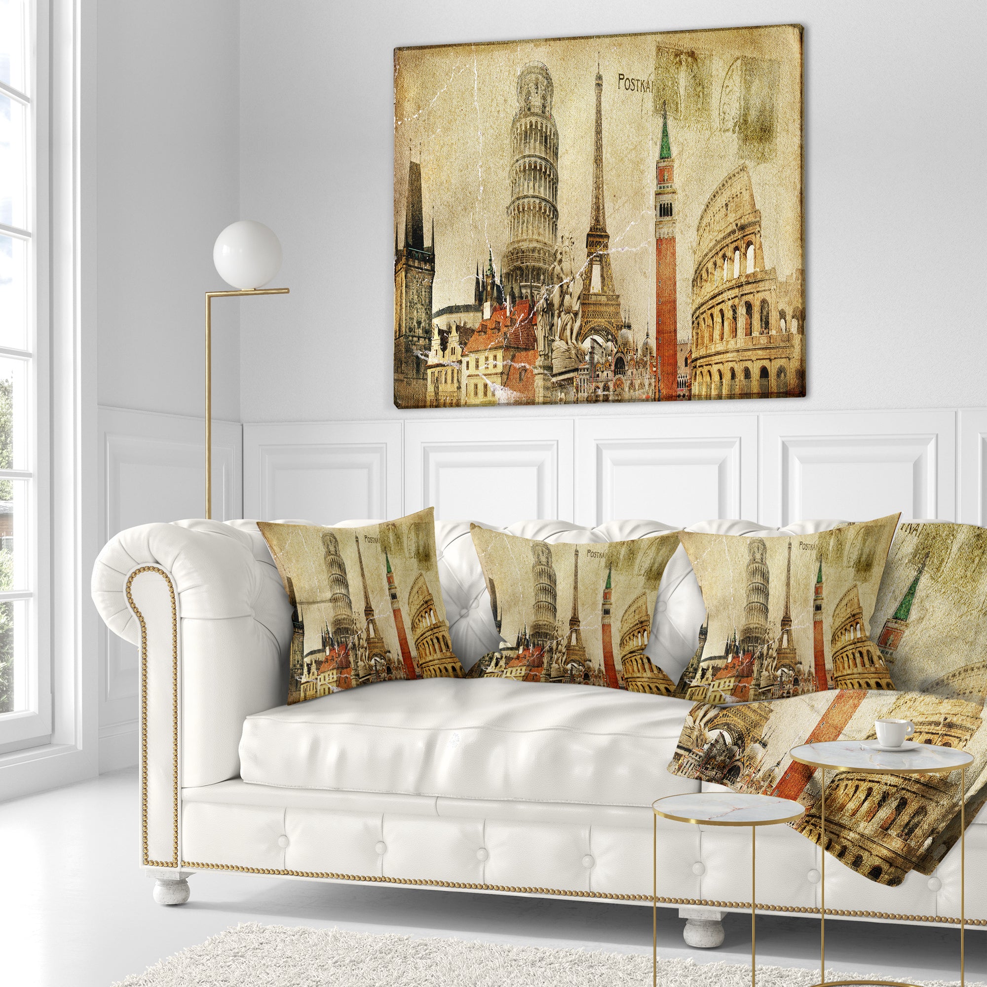 Vintage Postal Card - Contemporary Throw Pillow