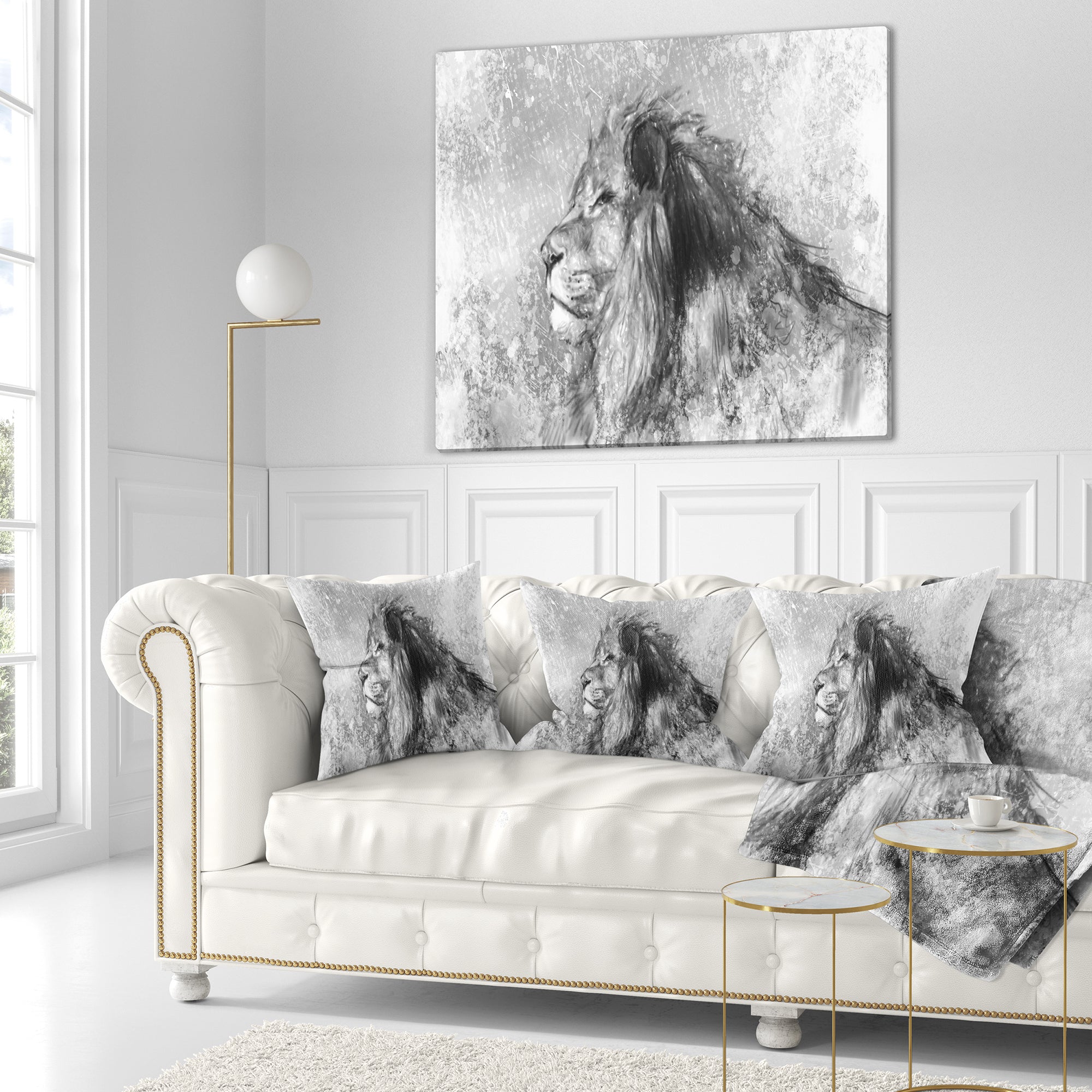 Lion Tattoo Illustration Art - Abstract Throw Pillow