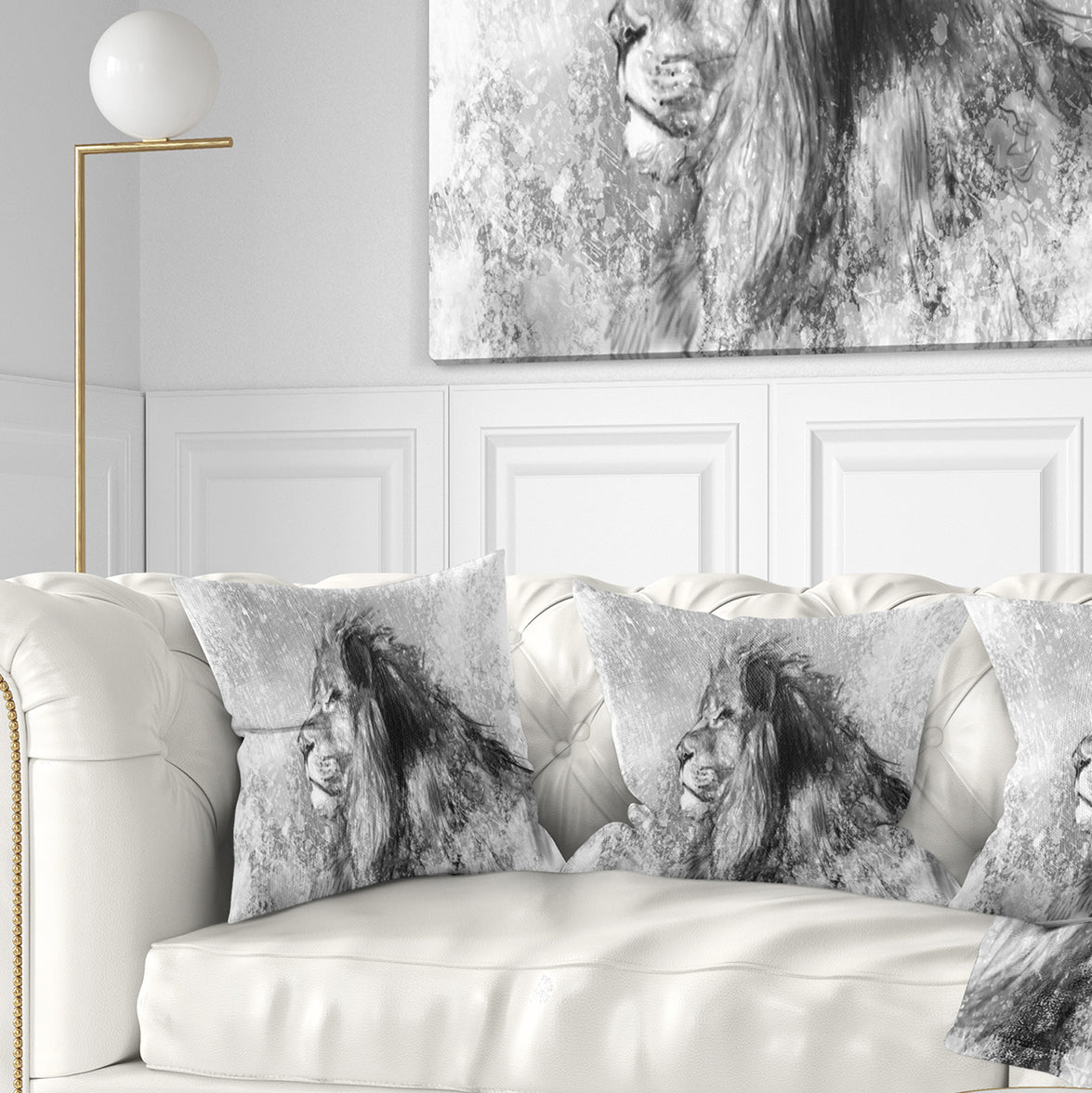 Lion Tattoo Illustration Art - Abstract Throw Pillow