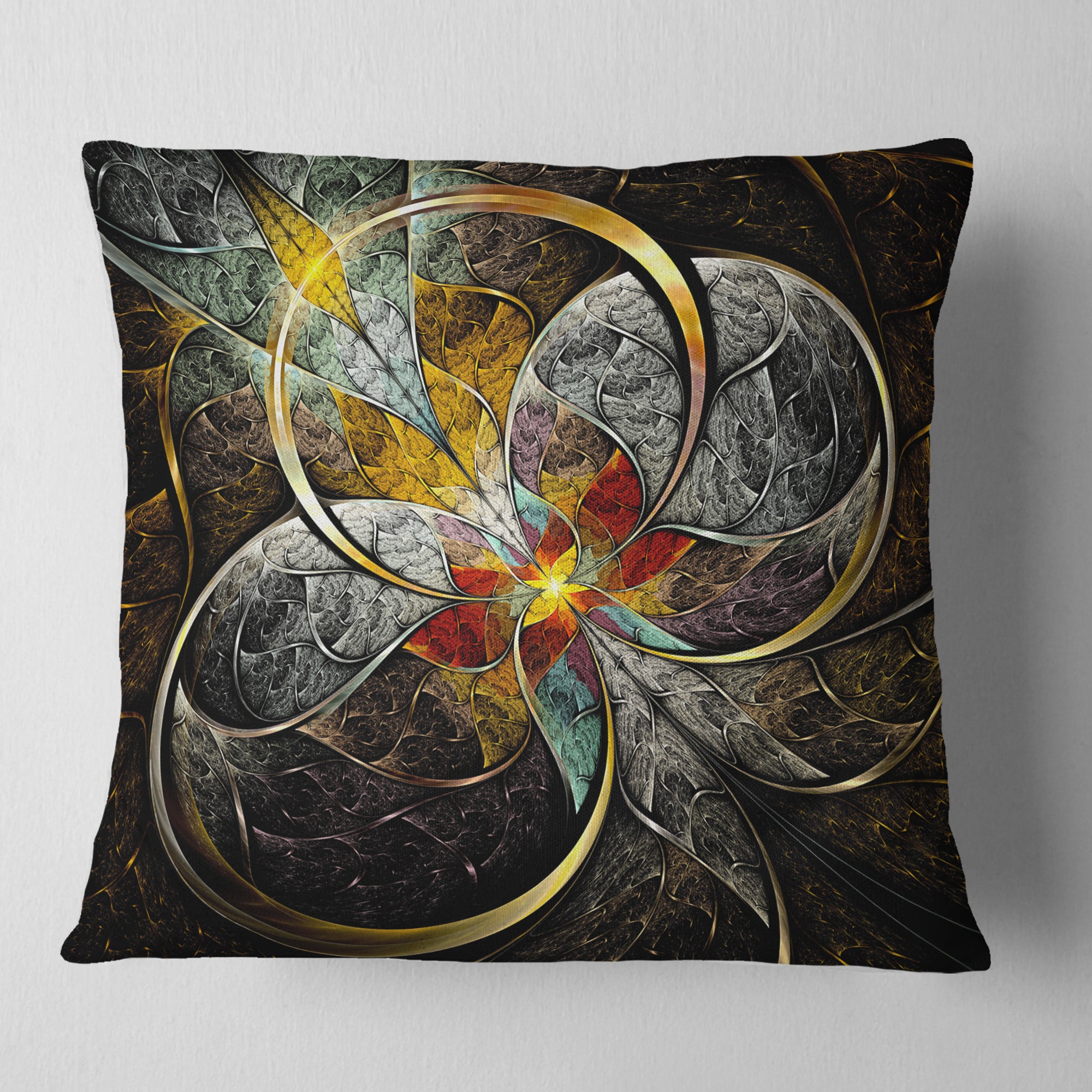 Symmetrical Brown Fractal Flowers - Abstract Throw Pillow