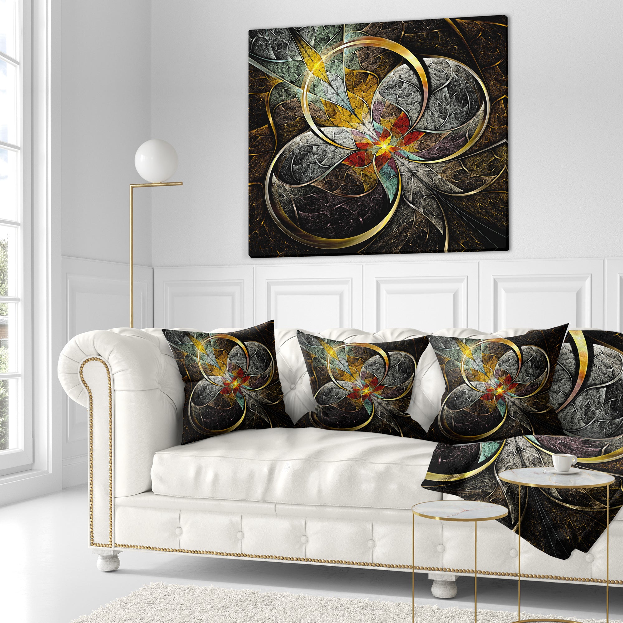 Symmetrical Brown Fractal Flowers - Abstract Throw Pillow