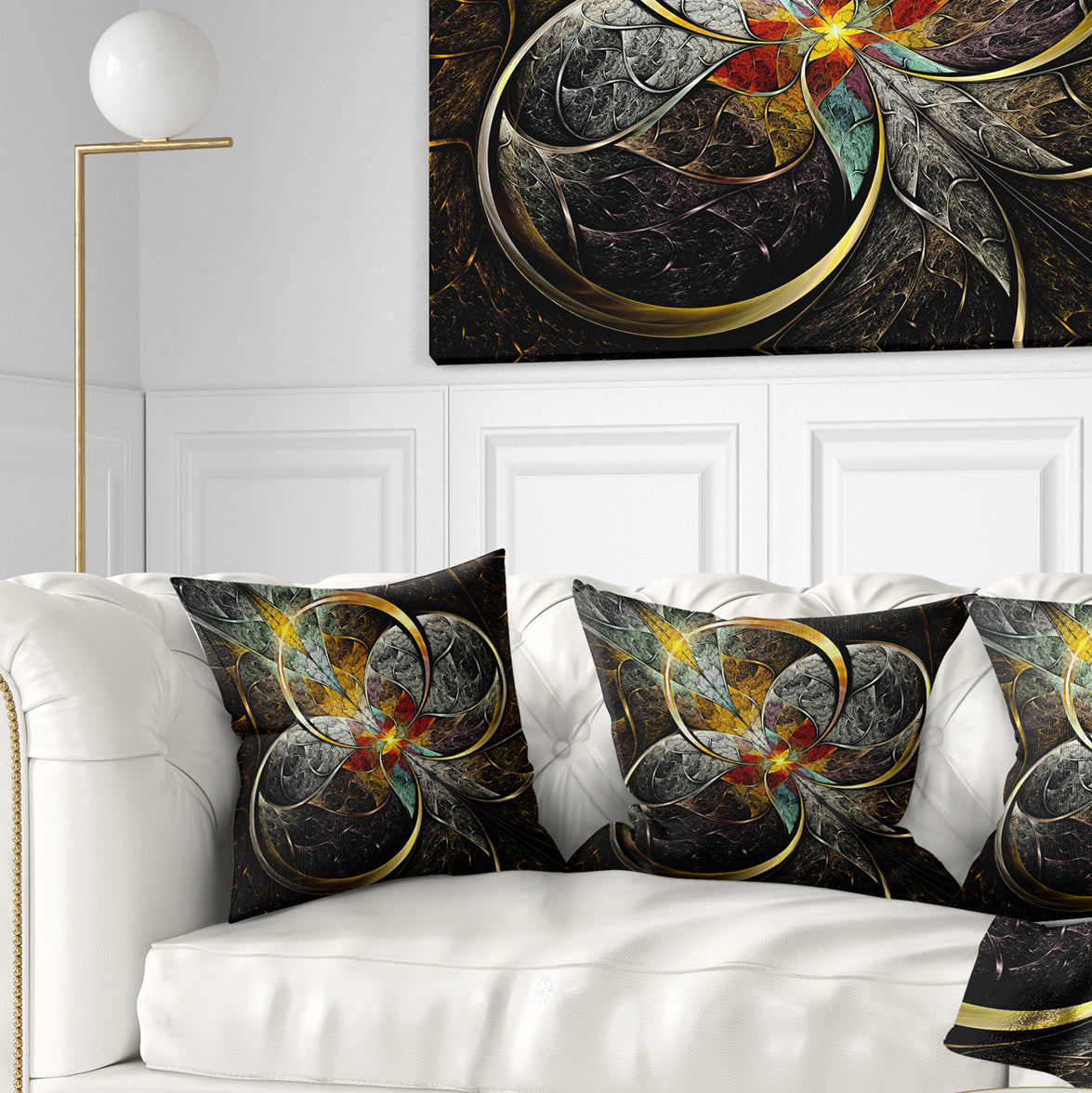 Symmetrical Brown Fractal Flowers - Abstract Throw Pillow