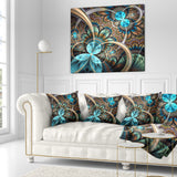 Light Blue Fractal Flower - Floral Throw Pillow