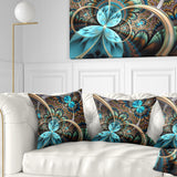Light Blue Fractal Flower - Floral Throw Pillow