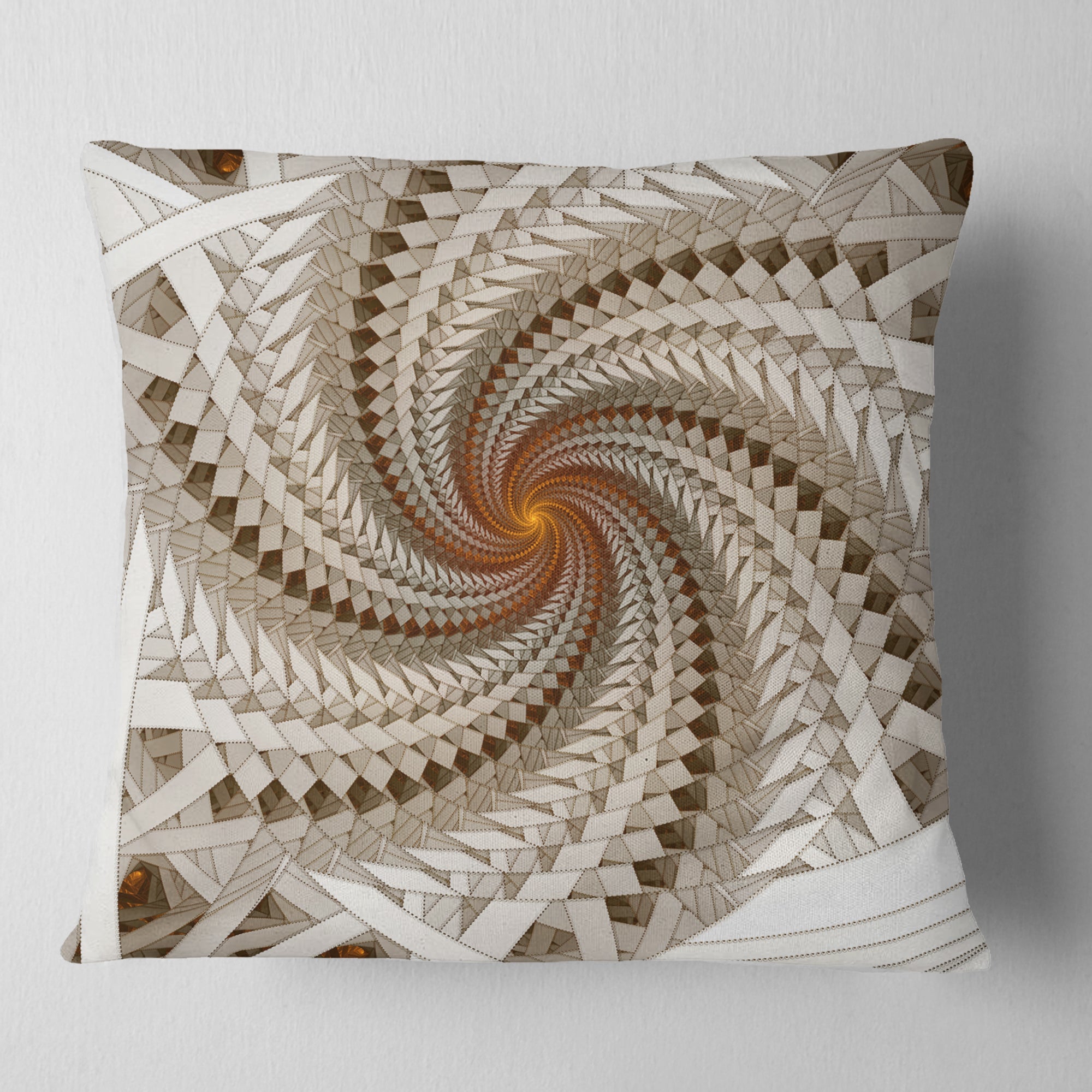 White Fractal Spiral Pattern - Abstract Throw Pillow