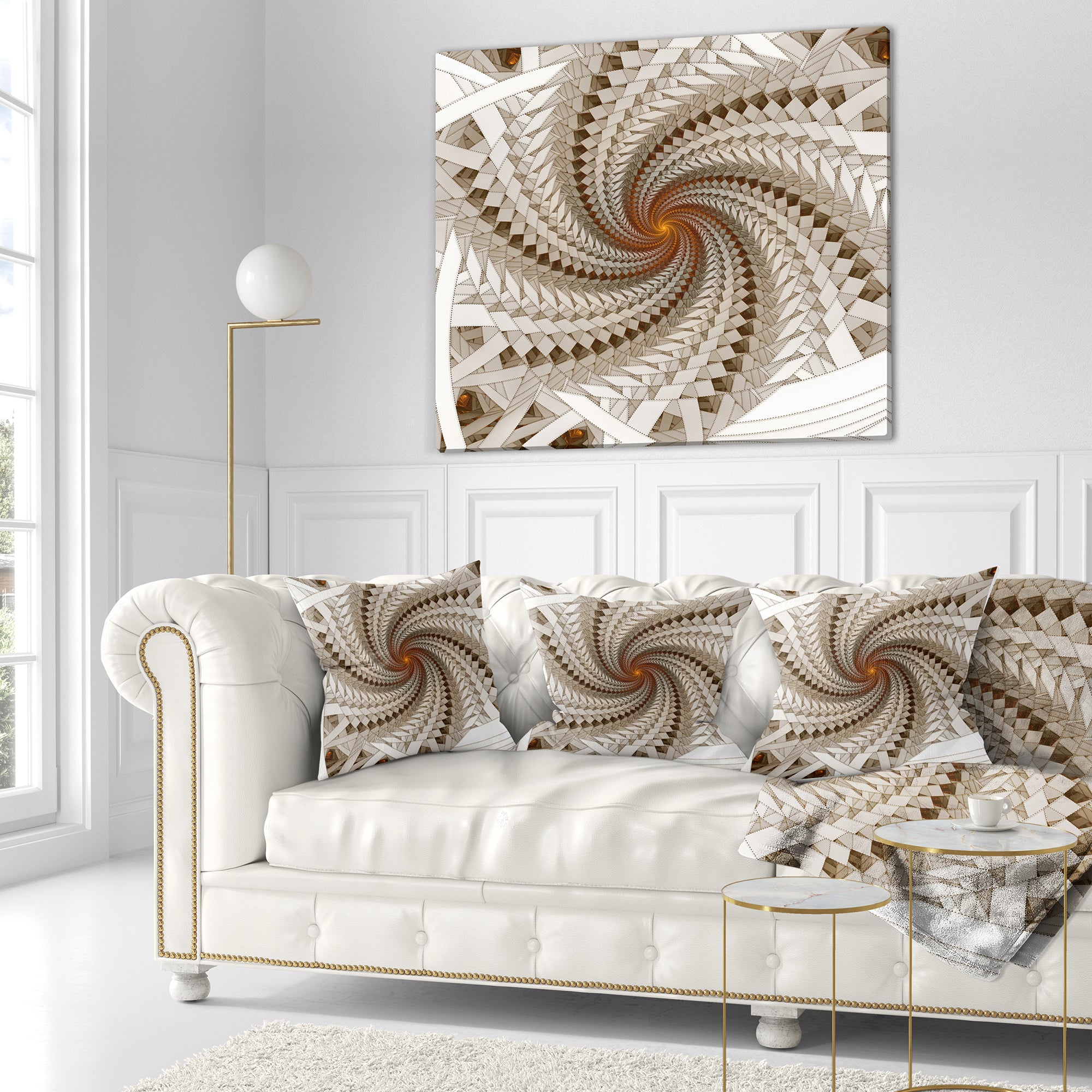 White Fractal Spiral Pattern - Abstract Throw Pillow