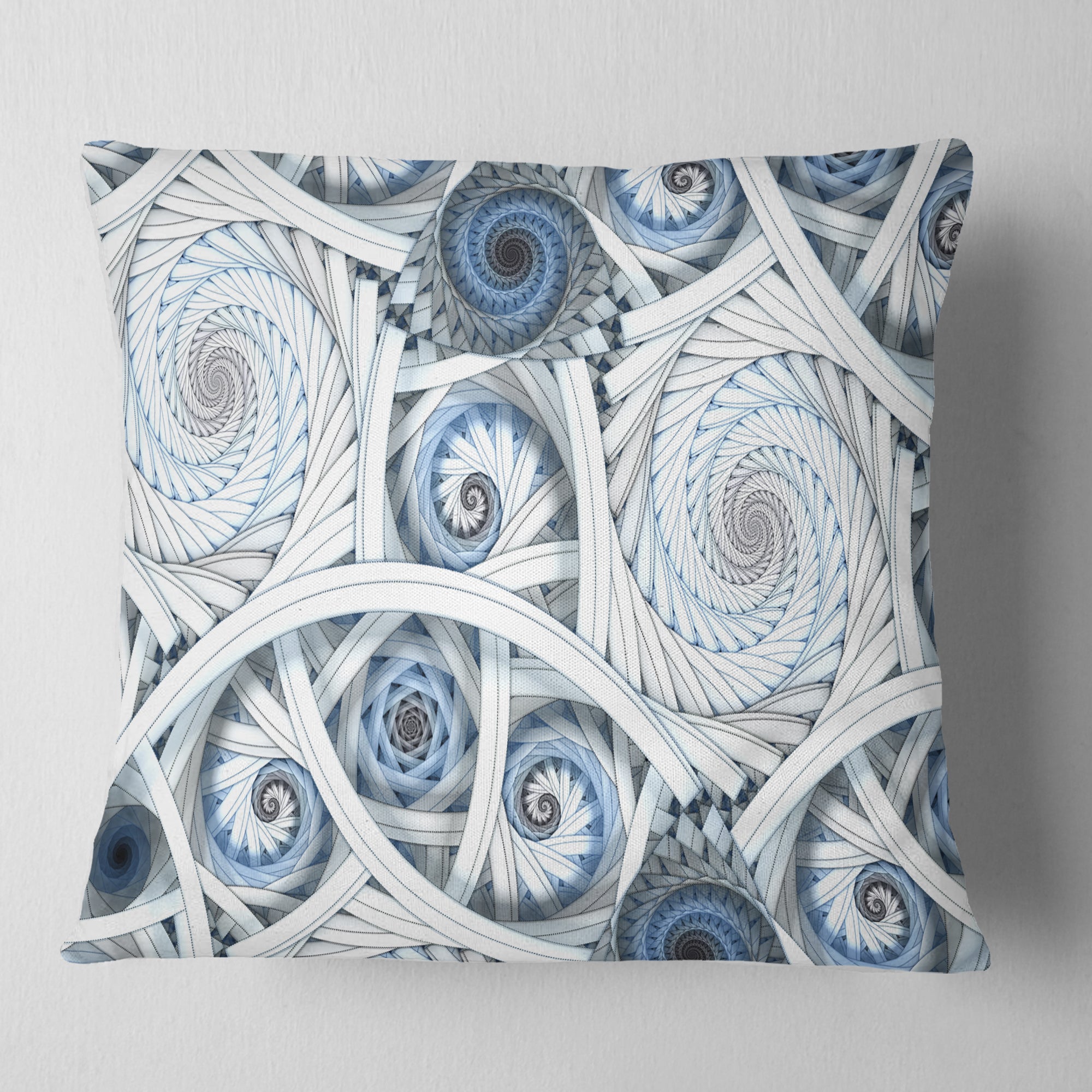 White Spiral with Blue Fractal Art - Abstract Throw Pillow