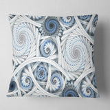 White Spiral with Blue Fractal Art - Abstract Throw Pillow