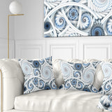 White Spiral with Blue Fractal Art - Abstract Throw Pillow