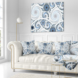 White Spiral with Blue Fractal Art - Abstract Throw Pillow