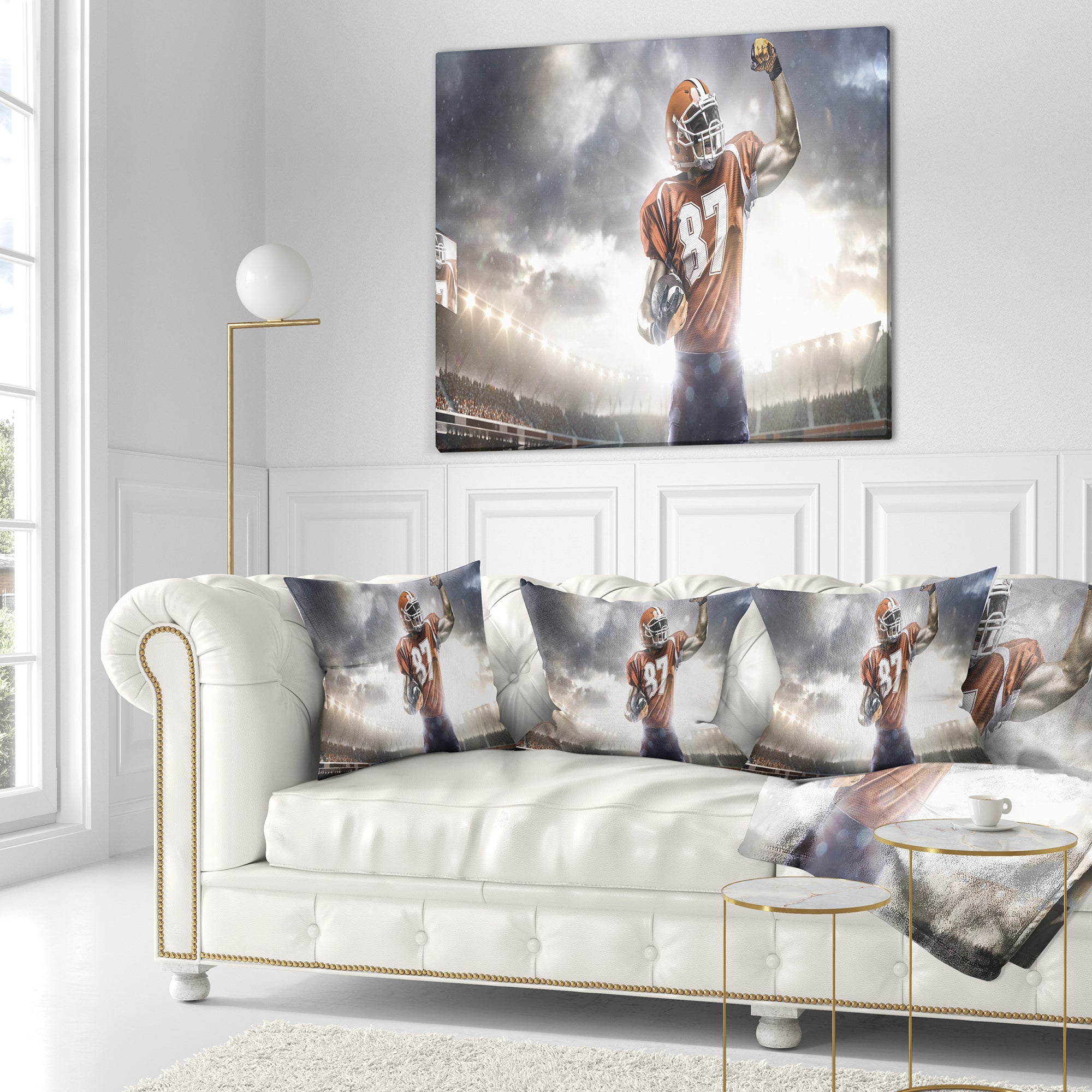 American Footballer on Stadium - Sport Throw Pillow
