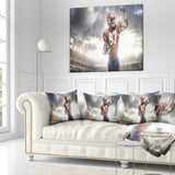 American Footballer on Stadium - Sport Throw Pillow