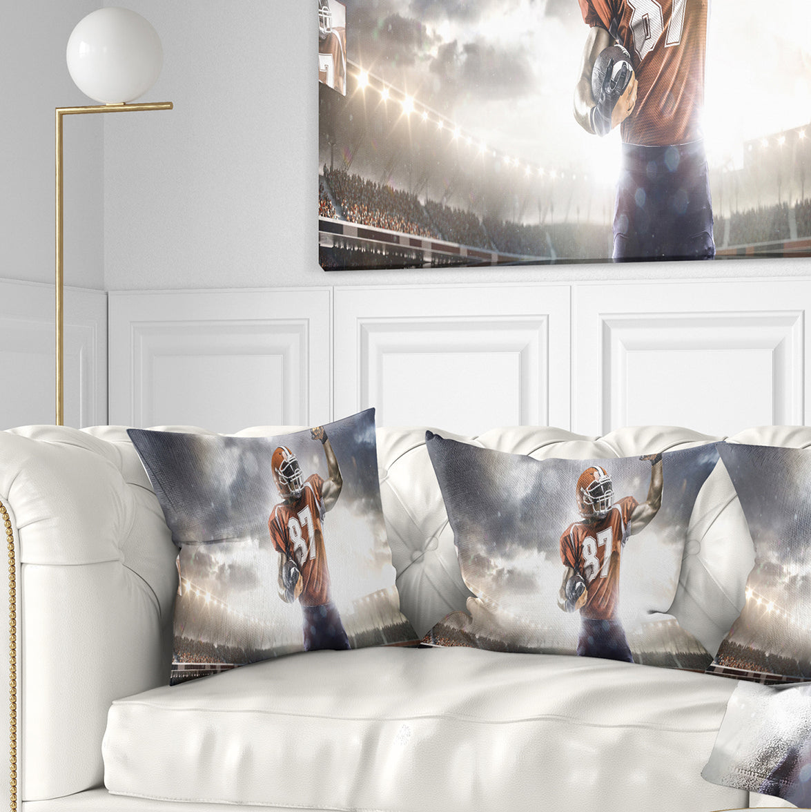 American Footballer on Stadium - Sport Throw Pillow
