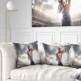 American Footballer on Stadium - Sport Throw Pillow