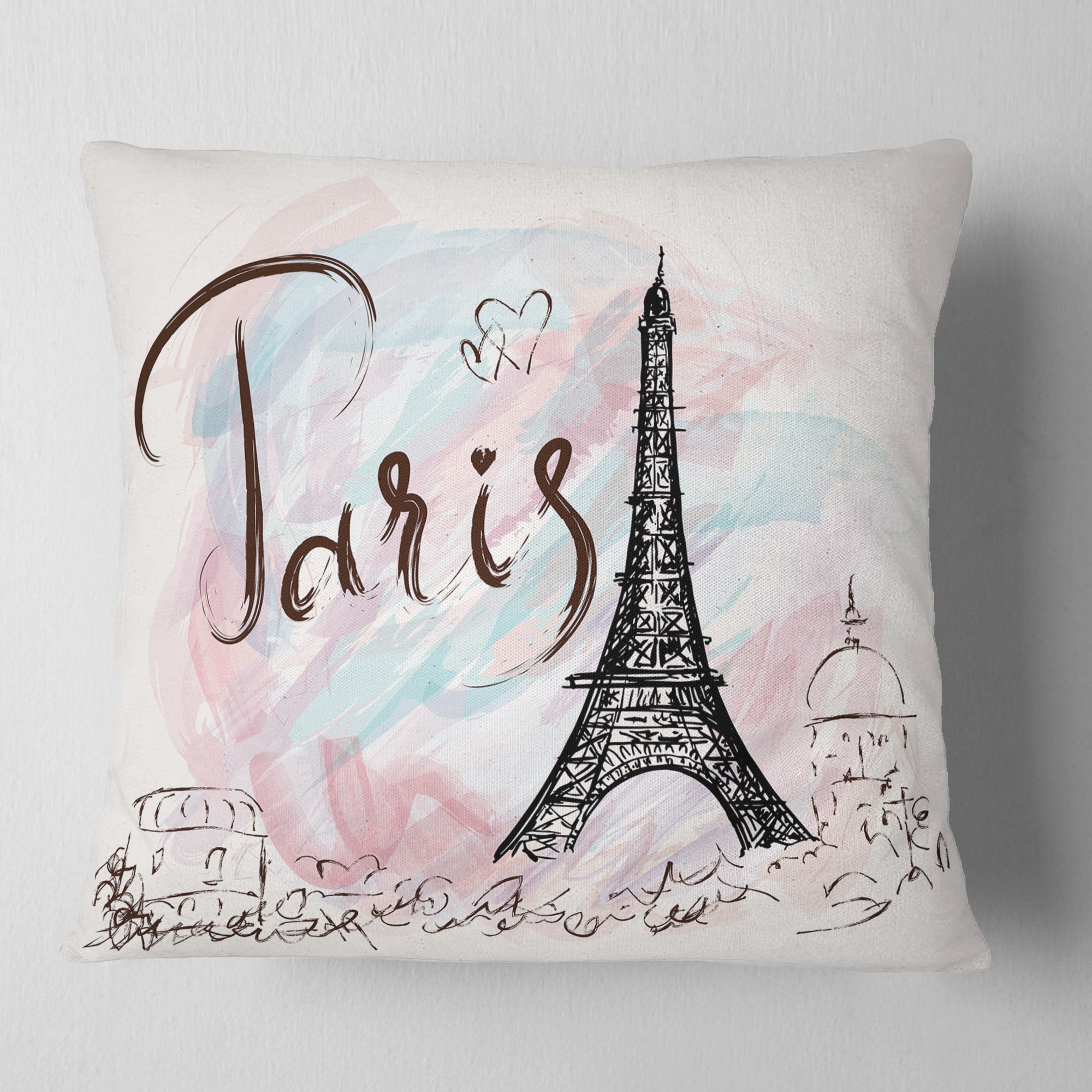 Illustration with Paris Eiffel Tower - Abstract Cityscape Throw Pillow