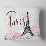 Illustration with Paris Eiffel Tower - Abstract Cityscape Throw Pillow