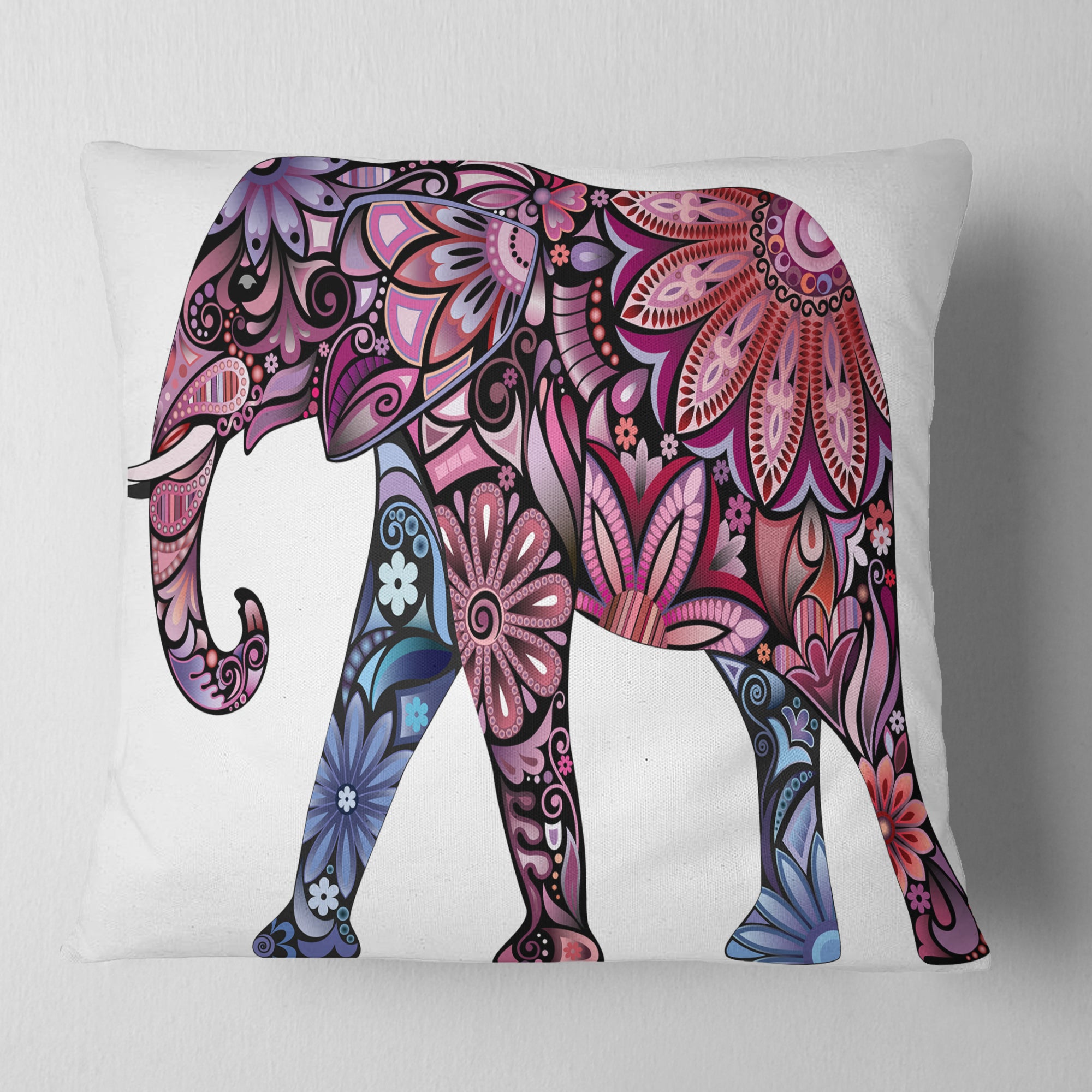 Purple Cheerful Elephant - Animal Throw Pillow