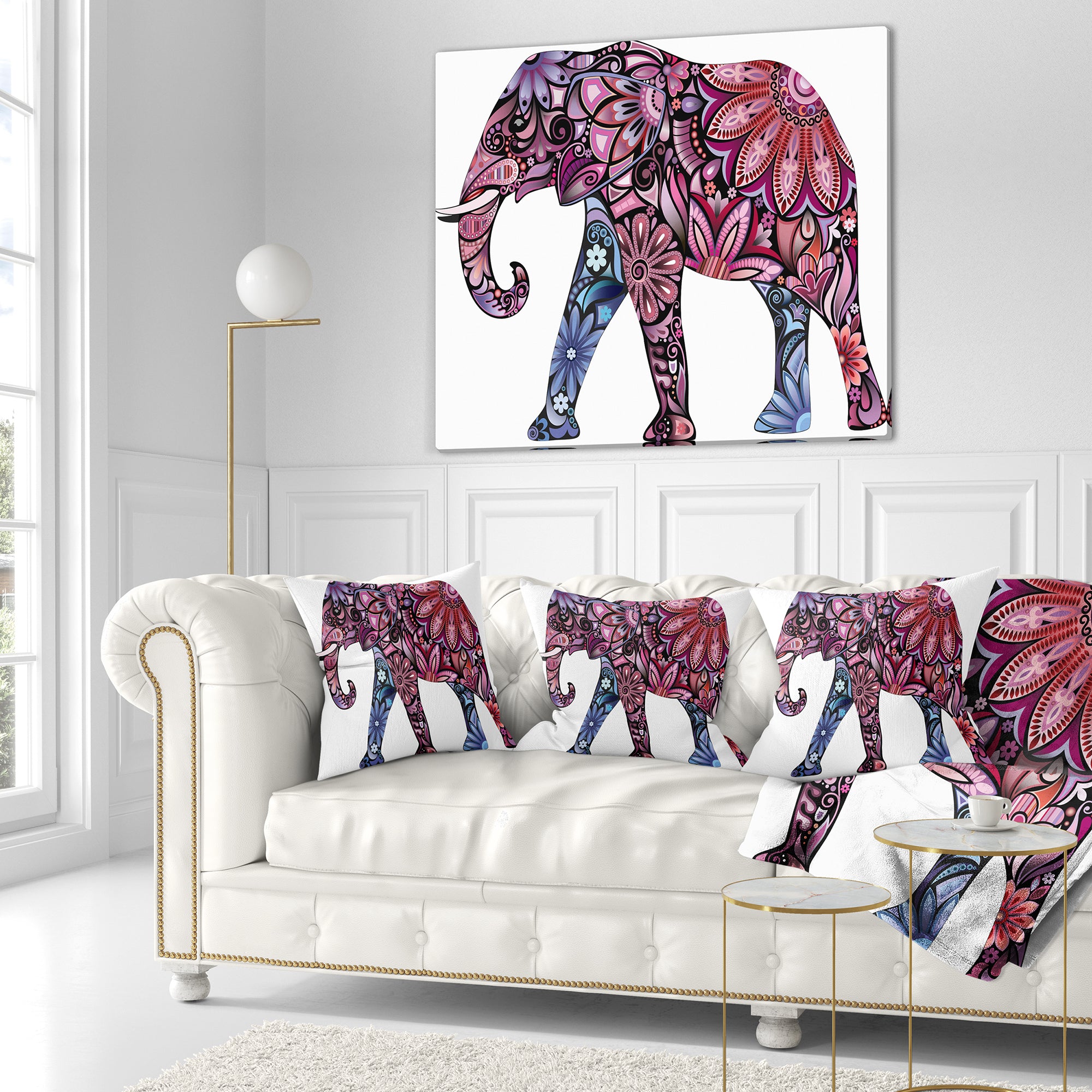 Purple Cheerful Elephant - Animal Throw Pillow