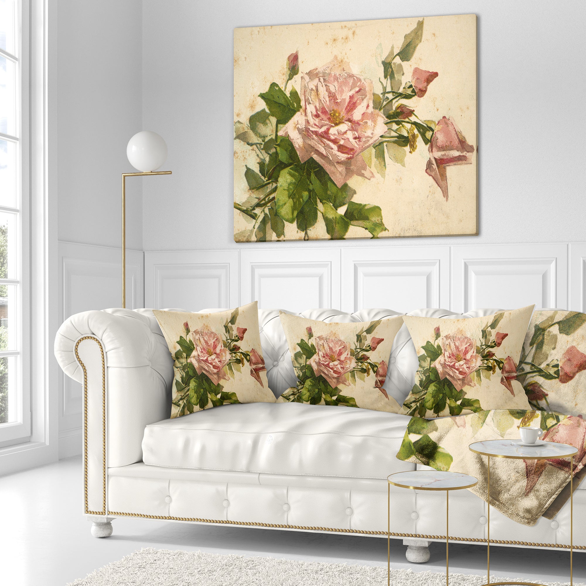 Pink Flower Illustration - Floral Painting Throw Pillow