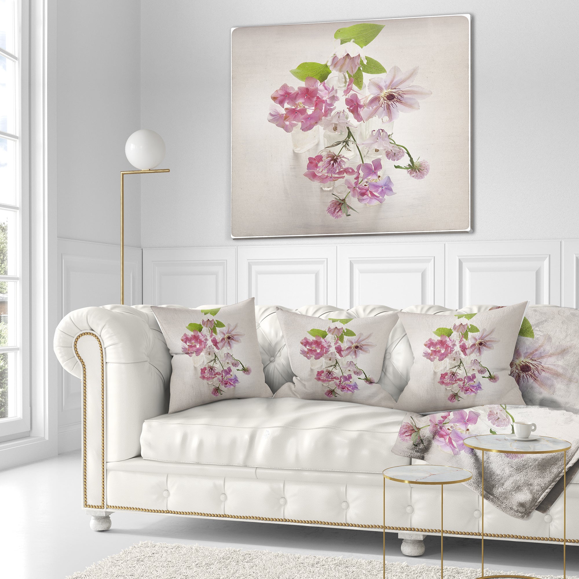 Vintage Pink Flowers - Floral Painting Throw Pillow