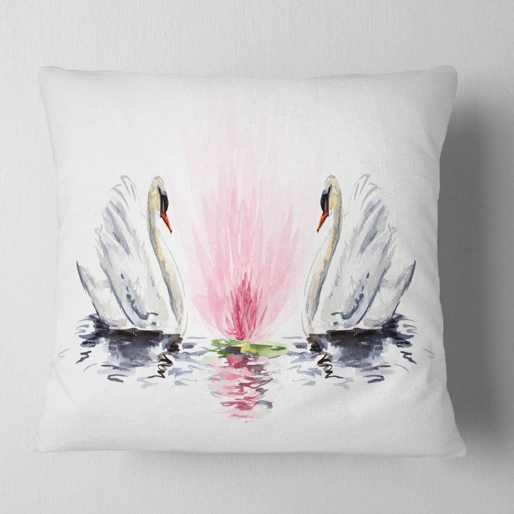 Floating Swans on White Background - Animal Throw Pillow